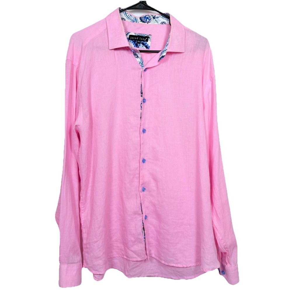 Jared Lang Pink 100% Linen Button Front Shirt‎ 2XL Coastal Preppy Beach Vacation